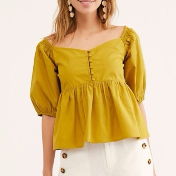 [3/$15] FREE PEOPLE Women's Top Veronica Sweetheart  Short Sleeves Peplum Blouse - Picture 1 of 6